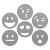 grappige lichtgrijze smileys onderzetters van vilt met zes verschillende smileys bij mijnonderzetters.nl webshop