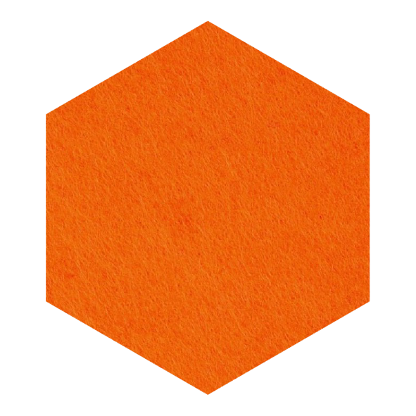Strak vormgegeven oranje 6-hoek onderzetters vilt van mijnonderzetters.nl