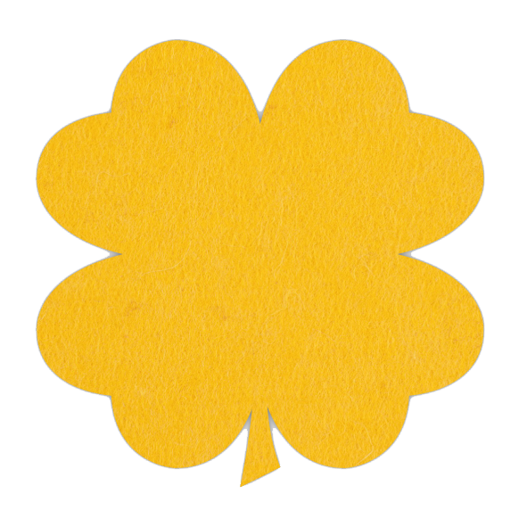 Haal het geluk in huis met deze gele onderzetter van vilt in de vorm van een klavertje vier bij mijnonderzetters.nl webshop