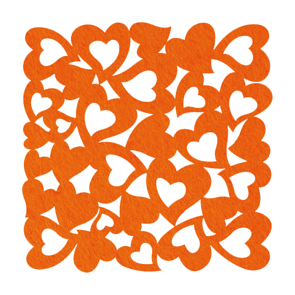 oranje vierkant uit hartjes onderzetter vilt bij mijnonderzetters.nl webshop