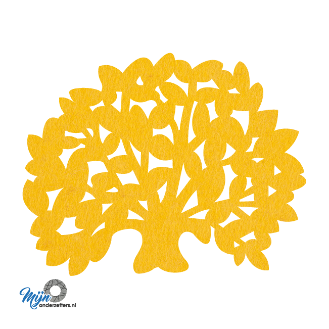 gele boom onderzetter van vilt in vorm een boom met bladeren bij mijnonderzetters.nl webshop