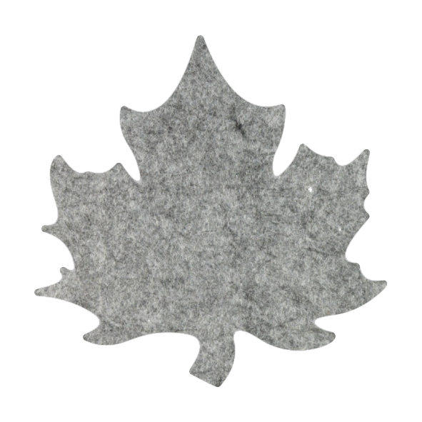 gemeleerd grijze herfst onderzetter van vilt in vorm van een esdoornblad bij mijnonderzetters.nl webshop