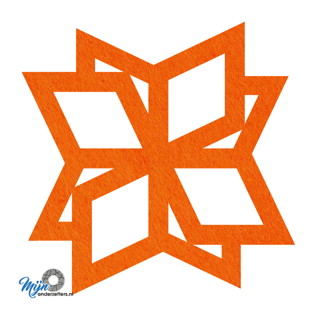 Strak vormgegeven oranje vilt onderzetter in de vorm van een ruitenster bij mijnonderzetters.nl webshop