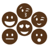 grappige donkerbruin smileys onderzetters van vilt met zes verschillende smileys bij mijnonderzetters.nl webshop