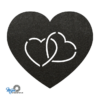 zeer mooie en romantische hart in hart onderzetter vilt in de kleur zwart van mijnonderzetters.nl