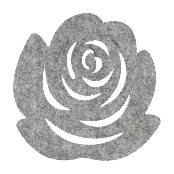 Romantische gemeleerd grijze vilt onderzetter in de vorm van een roos bij mijnonderzetters.nl webshop
