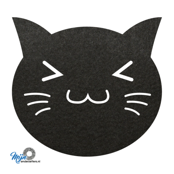 super schattige S3 cats onderzetter vilt uit onze dieren reeks van mijnonderetters.nl in de kleur zwart