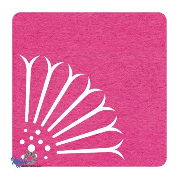 Vierkante vilt onderzetters in de kleur fuchsia met een zonnebloem motief bij mijnonderzetters.nl webshop