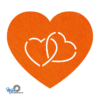 zeer mooie en romantische hart in hart onderzetter vilt in de kleur oranje van mijnonderzetters.nl
