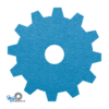 lichtblauwe vilt onderzetter in de vorm van een tandwiel bij mijnonderzetters.nl webshop