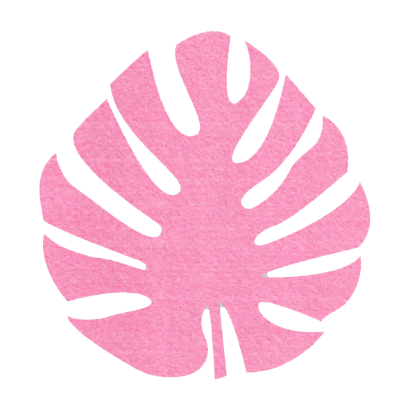 prachtige roze vilt onderzetter in de vorm van een monstera blad bij mijnonderzetters.nl webshop