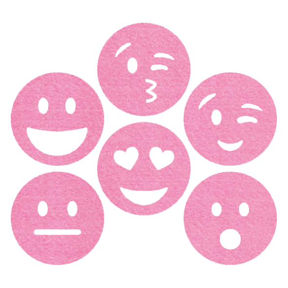 grappige roze smileys onderzetters van vilt met zes verschillende smileys bij mijnonderzetters.nl webshop