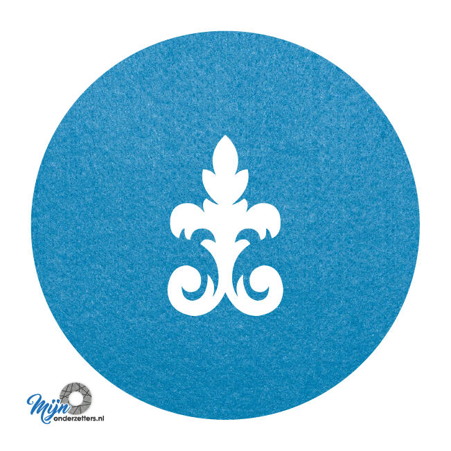 Prachtige en sjieke design D3 ornament onderzetter vilt in de kleur lichtblauw bij mijnonderzetters.nl