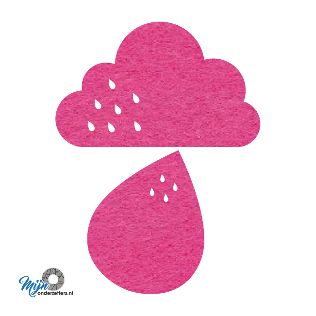 grappige fuchsia regen vilt onderzetter bestaande uit een wolk en druppel bij mijnonderzetters.nl webshop
