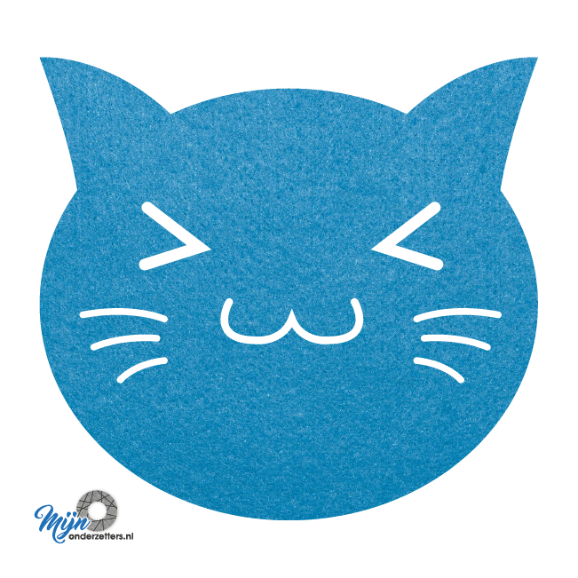 super schattige S3 cats onderzetter vilt uit onze dieren reeks van mijnonderetters.nl in de kleur lichtblauw