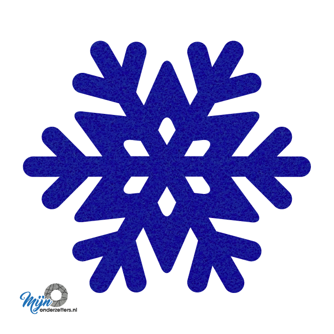 donkerblauwe vilt onderzetters in de vorm van een sneeuwvlok van mijnonderzetters.nl webshop