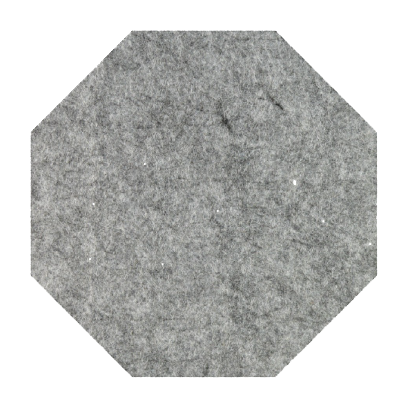 Strak vormgegeven gemeleerd grijze vilt pan onderzetter in de vorm van een 8-hoek bij mijnonderzetters.nl webshop