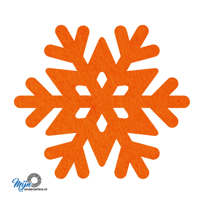 oranje vilt onderzetters in de vorm van een sneeuwvlok van mijnonderzetters.nl webshop