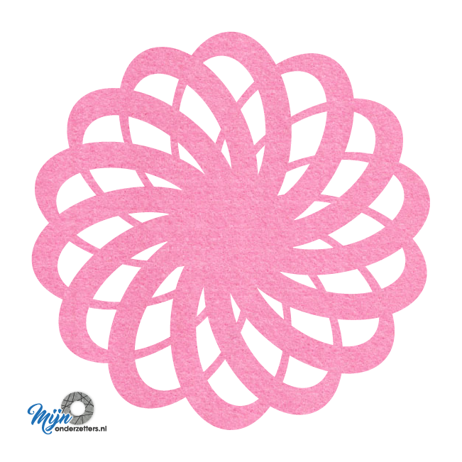 Mooi vormgegeven roze swirl onderzetter vilt bij mijnonderzetters.nl