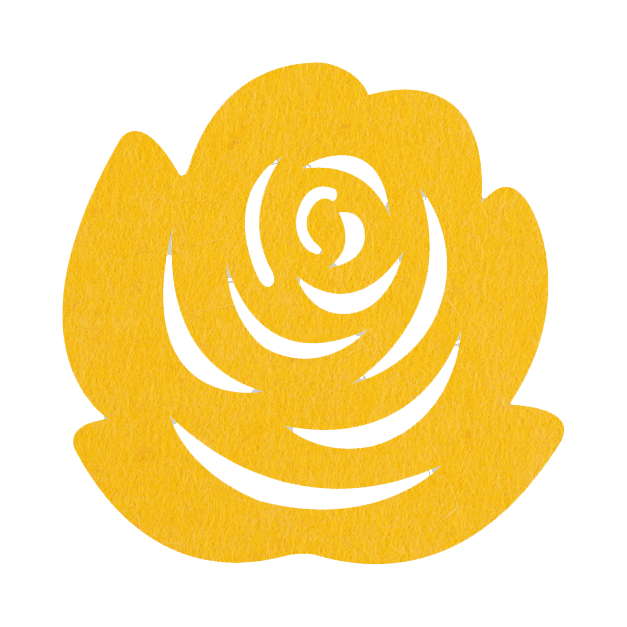 Romantische gele vilt onderzetter in de vorm van een roos bij mijnonderzetters.nl webshop