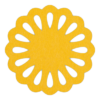 Handige gele onderzetter van vilt in de vorm van een cirkel met opgebouwde druppels bij mijnonderzetters.nl webshop