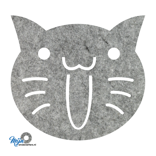 leuke en schattige S2 cats onderzetter vilt uit onze dieren reeks van mijnonderetters.nl in de kleur gemeleerd grijs
