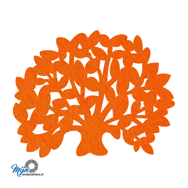 oranje boom onderzetter vilt in vorm van een boom met bladeren bij mijnonderzetters.nl webshop