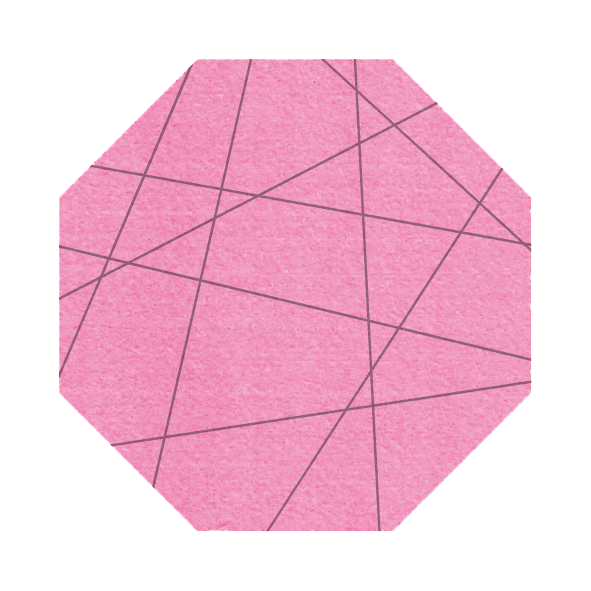 Strak vormgegeven 8-hoek vilt onderzetter met lijnen als motief in de kleur roze bij mijnonderzetters.nl webshop