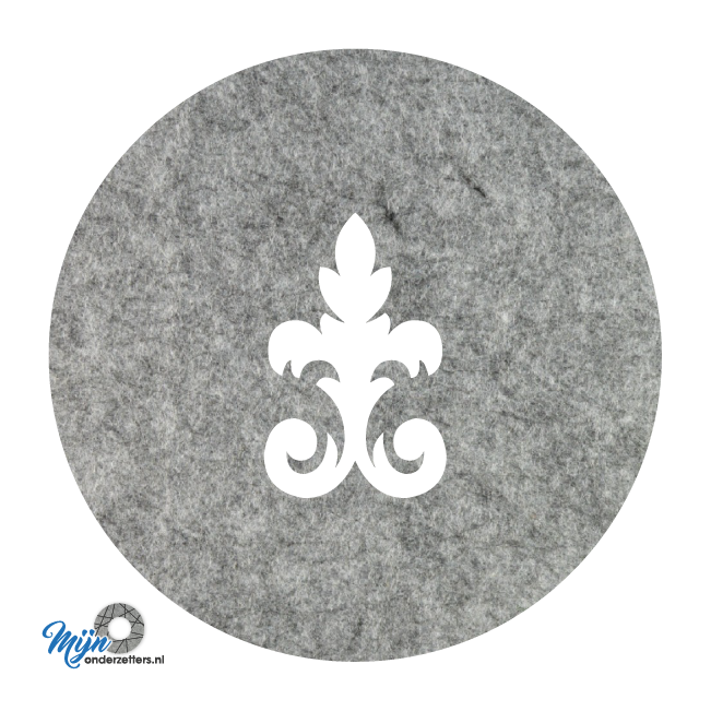 Prachtige en sjieke design D3 ornament onderzetter vilt in de kleur gemeleerd grijs bij mijnonderzetters.nl
