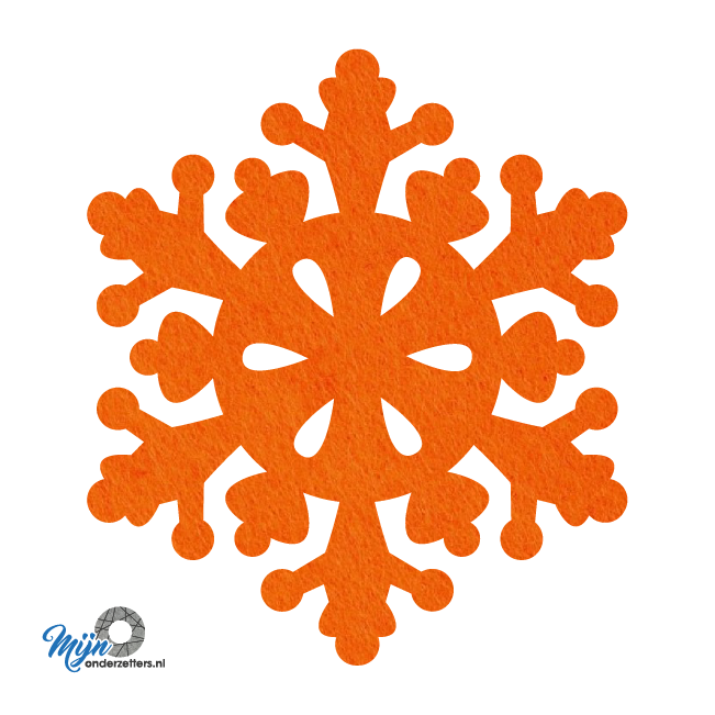 oranje vilt onderzetters in een sneeuwvlok vorm bij mijnonderzetters.nl webshop