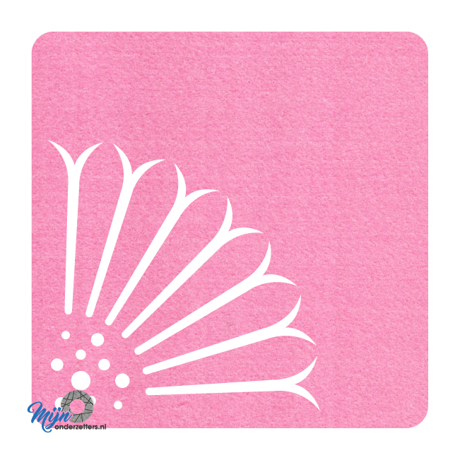 Vierkante vilt onderzetters in de kleur roze met een zonnebloem motief bij mijnonderzetters.nl webshop