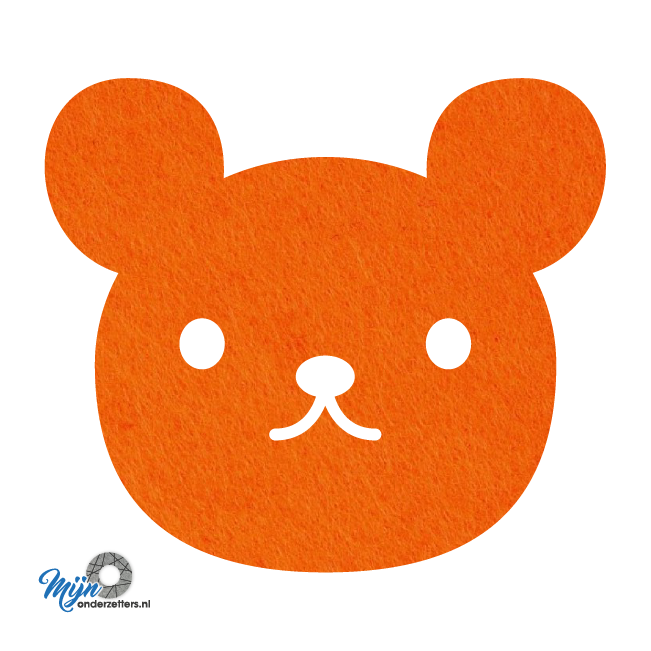 schattige oranje teddy onderzetter vilt uit een reeks dieren onderzetters van mijnonderzetters.nl