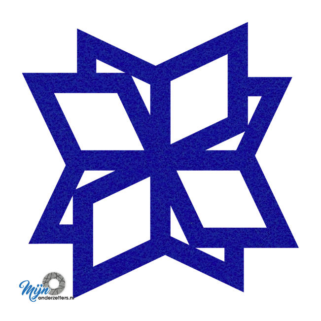 Strak vormgegeven donkerblauwe vilt onderzetter in de vorm van een ruitenster bij mijnonderzetters.nl webshop