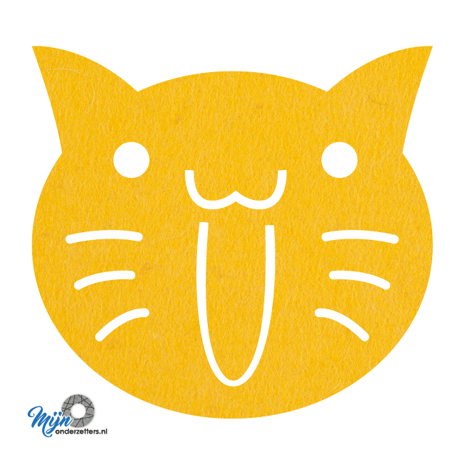 leuke en schattige S2 cats onderzetter vilt uit onze dieren reeks van mijnonderetters.nl in de kleur geel