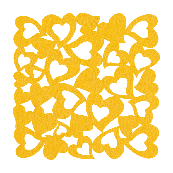 gele vierkant uit hartjes onderzetter vilt bij mijnonderzetters.nl webshop