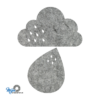 grappige gemeleerd grijze regen vilt onderzetter bestaande uit een wolk en druppel bij mijnonderzetters.nl webshop