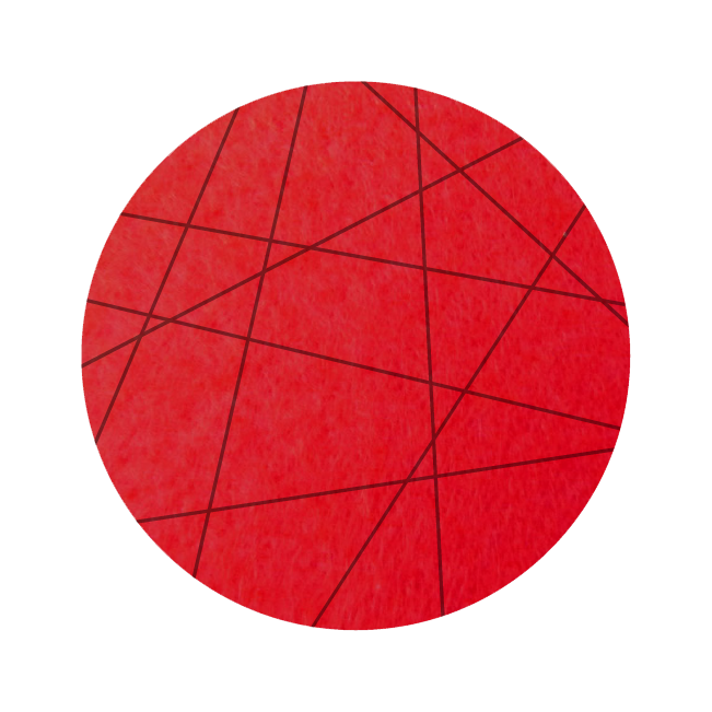 Strak vormgegeven ronde vilt onderzetter met lijnen als motief in de kleur rood bij mijnonderzetters.nl webshop