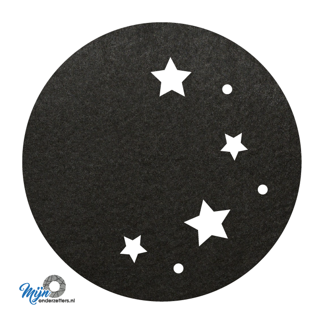 zwarte vilt onderzetters met uitgesneden sterrenhemel als vorm van mijnonderzetters.nl webshop