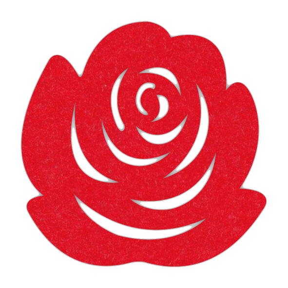 Romantische rode vilt onderzetter in de vorm van een roos bij mijnonderzetters.nl webshop