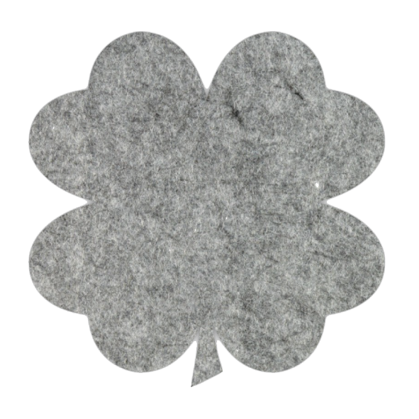 Haal het geluk in huis met deze gemeleerd grijze onderzetter van vilt in de vorm van een klavertje vier bij mijnonderzetters.nl webshop