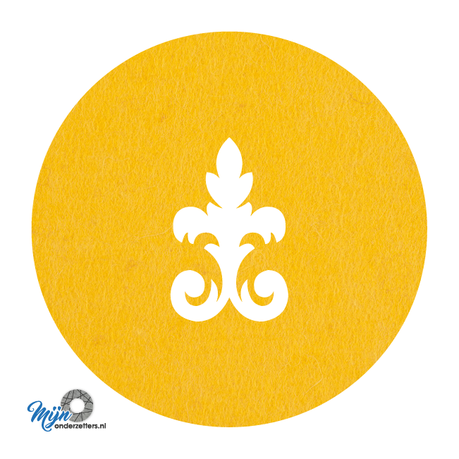Prachtige en sjieke design D3 ornament onderzetter vilt in de kleur geel bij mijnonderzetters.nl