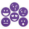 grappige paarse smileys onderzetters van vilt met zes verschillende smileys bij mijnonderzetters.nl webshop