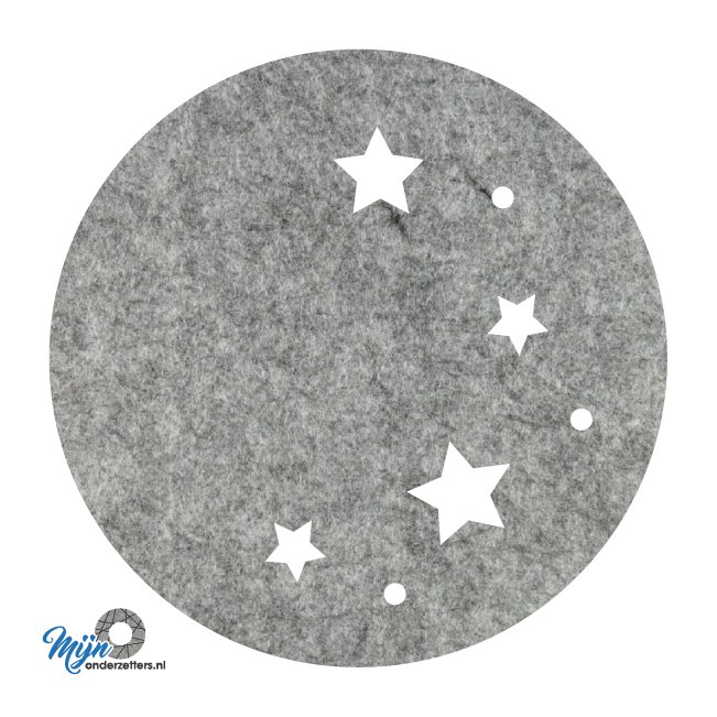 gemeleerd grijs vilt onderzetters met uitgesneden sterrenhemel als vorm van mijnonderzetters.nl webshop