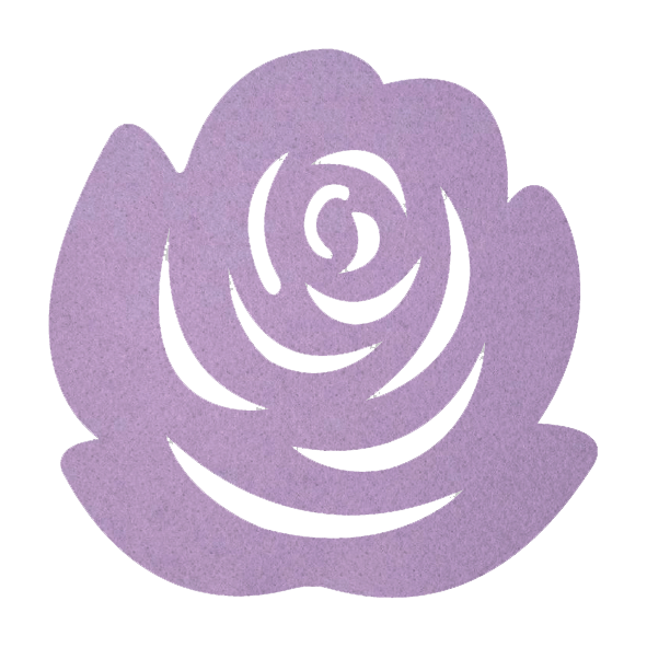 Romantische lila vilt onderzetter in de vorm van een roos bij mijnonderzetters.nl webshop