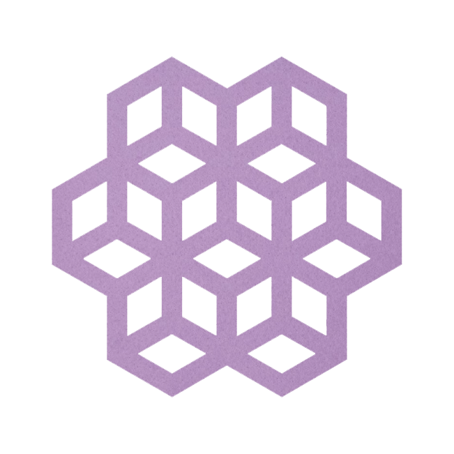 Strak vormgegeven lila onderzetter van vilt in de vorm van opgestapelde blokjes bij mijnonderzetters.nl webshop