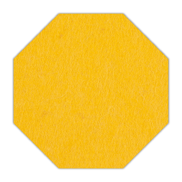 Strak vormgegeven gele vilt pan onderzetter in de vorm van een 8-hoek bij mijnonderzetters.nl webshop