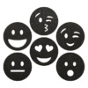 grappige zwarte smileys onderzetters van vilt met zes verschillende smileys bij mijnonderzetters.nl webshop