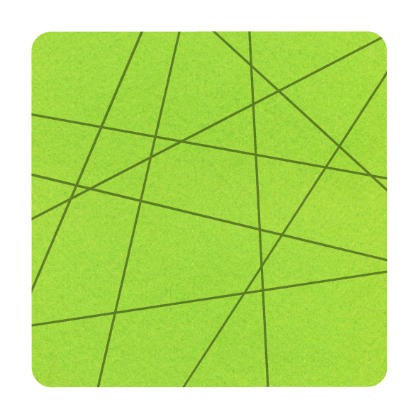 Strak vormgegeven vierkante vilt onderzetter met lijnen als motief in de kleur lichtgroen bij mijnonderzetters.nl webshop