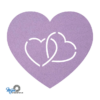 zeer mooie en romantische hart in hart onderzetter vilt in de kleur lila van mijnonderzetters.nl