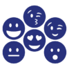 grappige donkerblauwe smileys onderzetters van vilt met zes verschillende smileys bij mijnonderzetters.nl webshop